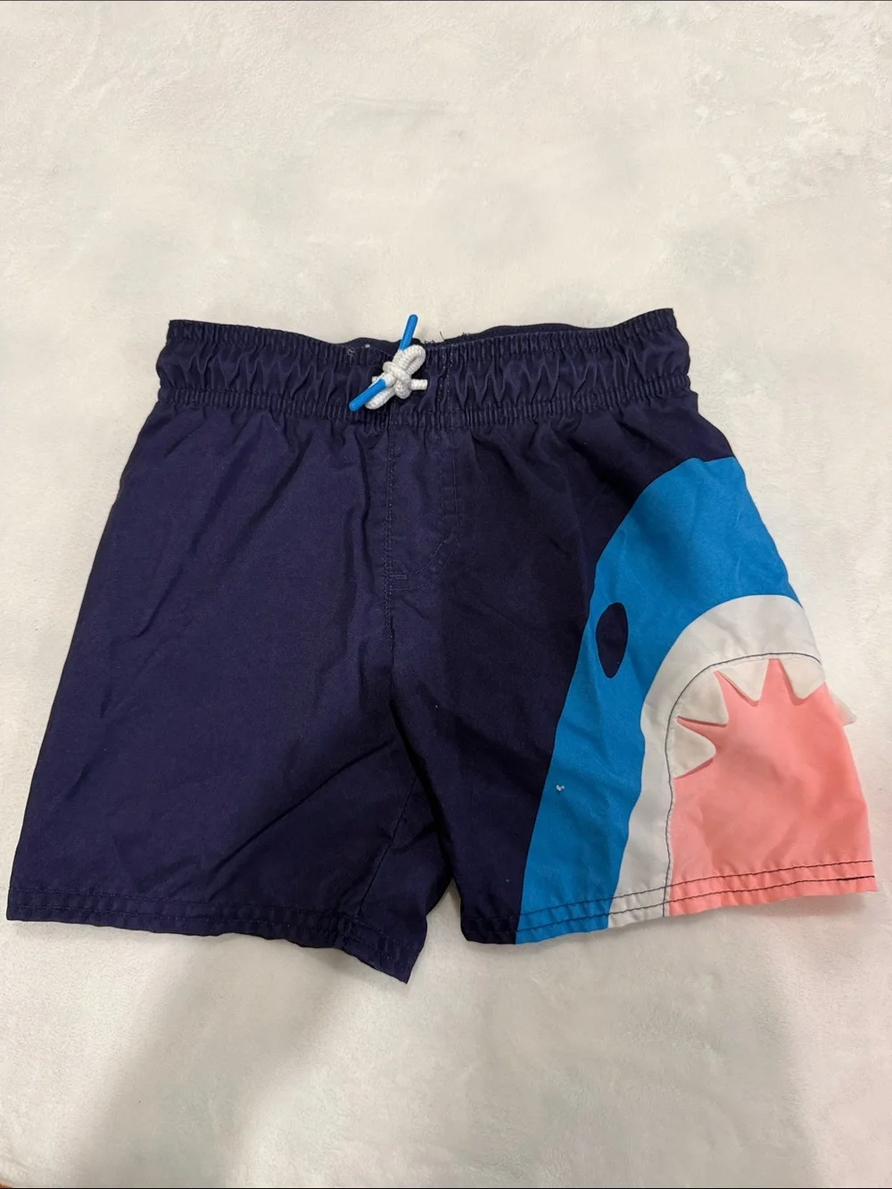 Cat & Jack Navy Swim Trunks with Blue and Pink Shark Graphic